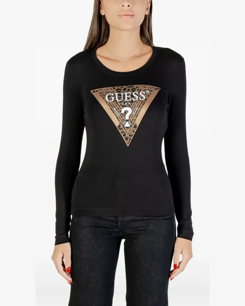 Guess leopard-print logo T-shirt - Schwarz Schwarz