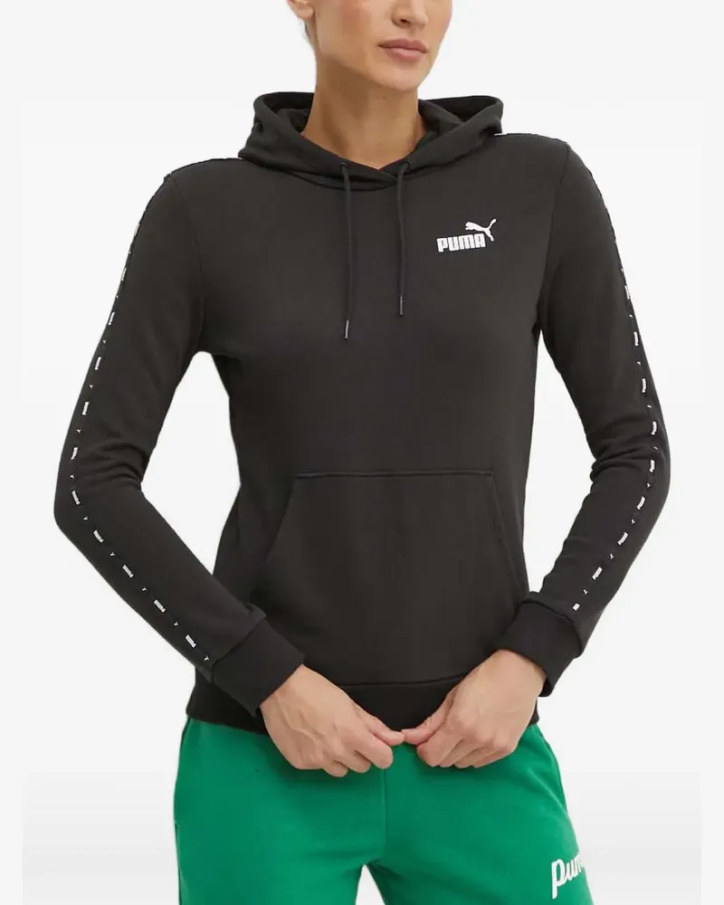 Puma logo-print tape-detail hoodie - Schwarz Schwarz