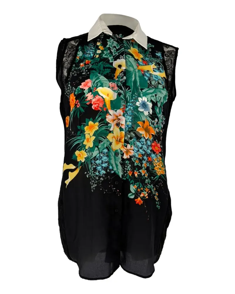 Sandro Bluse mit Spitzeneinsatz und Blumenprint - Schwarz Schwarz
