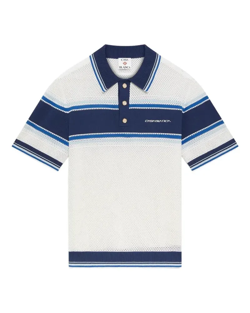 Casablanca Paris Gestreiftes Poloshirt mit Lochmuster - Weiß Weiß