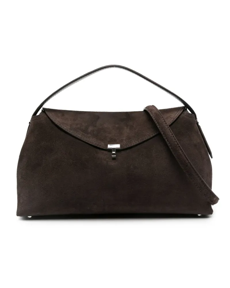 Totême Wildleder-Schultertasche mit T-Verschluss - Braun Braun
