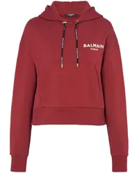 Balmain Cropped-Hoodie mit Logo Rot