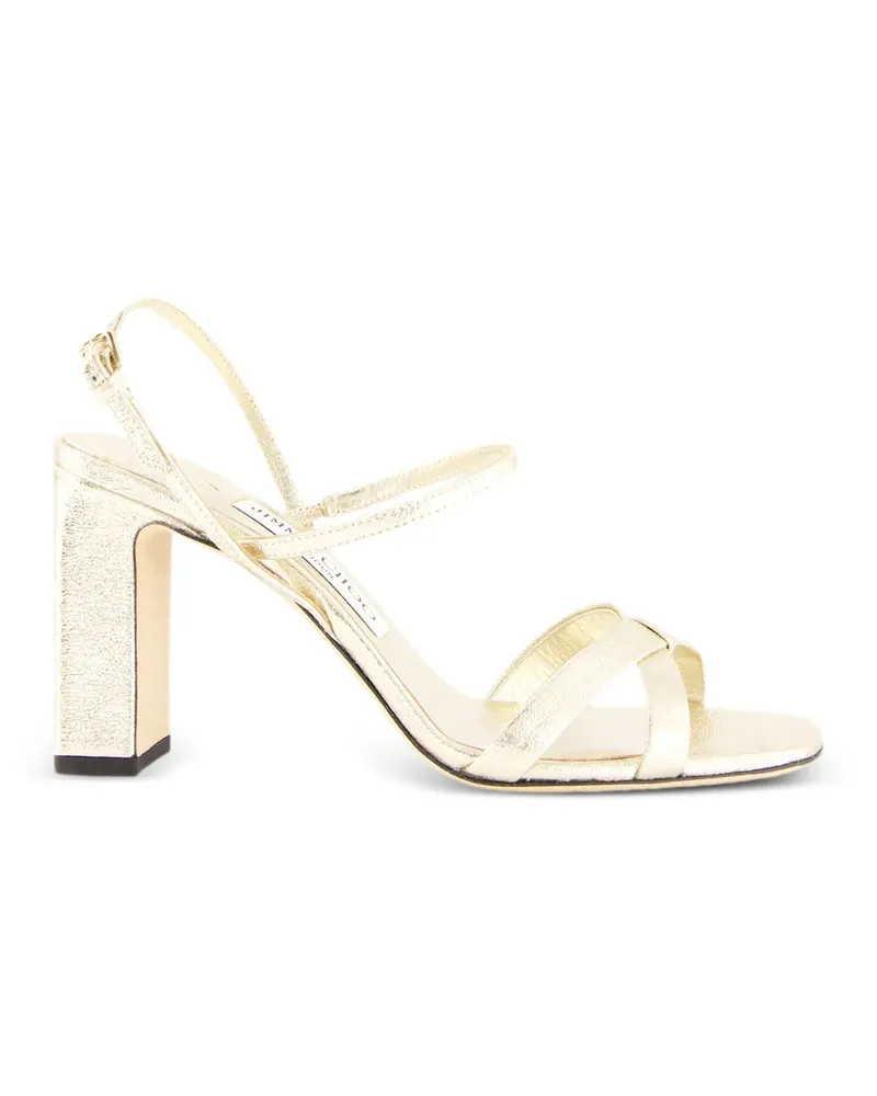 Jimmy Choo Elsy block-heel 85 brilliance-fabric sandals - Gold Gold