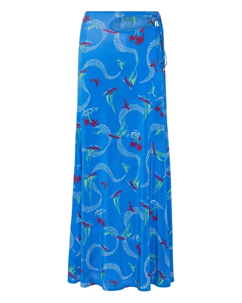 Paco Rabanne Maxirock mit Fisch-Print - Blau Blau
