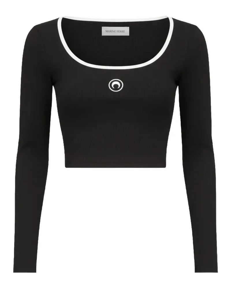 Marine Serre logo-embroidery jersey top - Schwarz Schwarz