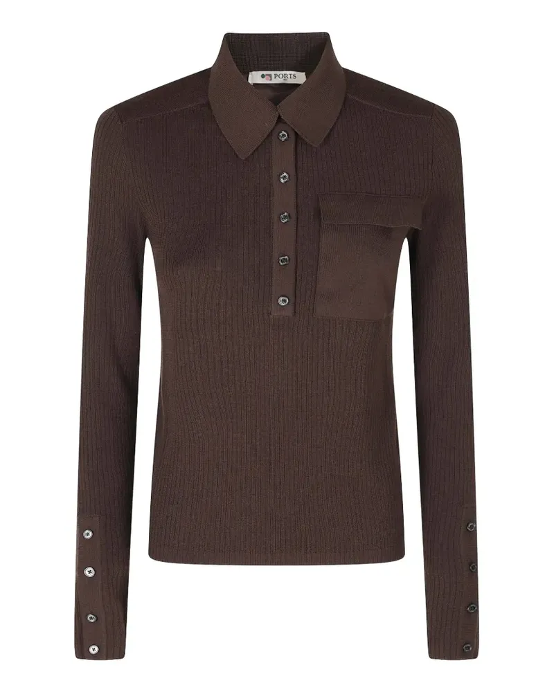 Ports 1961 Gerippter Pullover mit Polokragen - Braun Braun