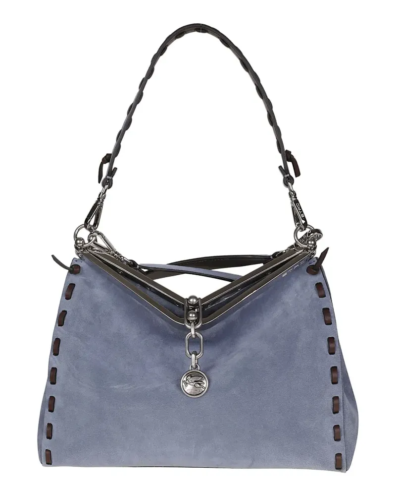 Etro medium Vela whipstitch-trim suede shoulder bag - Blau Blau