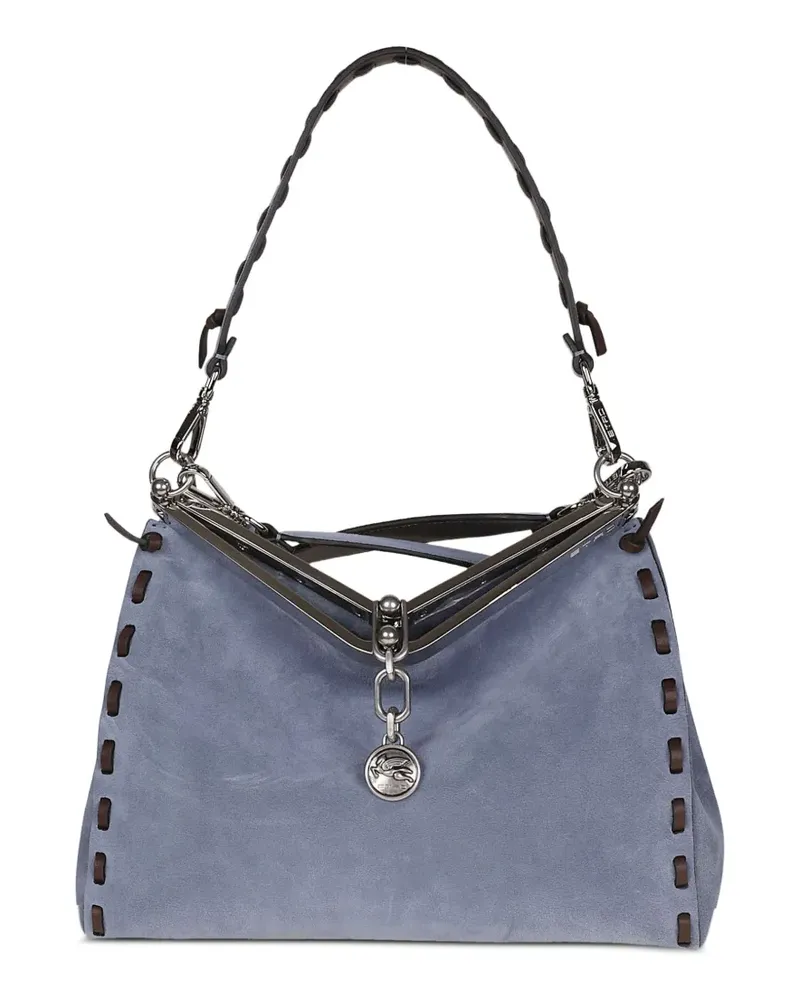 Etro medium Vela whipstitch-trim suede shoulder bag - Blau Blau