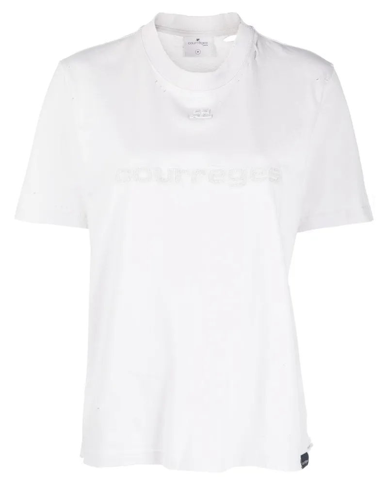 Courrèges T-Shirt mit Logo-Patch Weiß