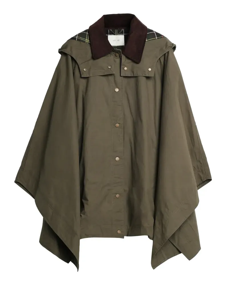VICOLO hooded check-collar cape coat - Grün Grün