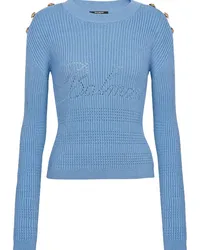 Balmain Gerippter 6-Button Strickpullover Blau