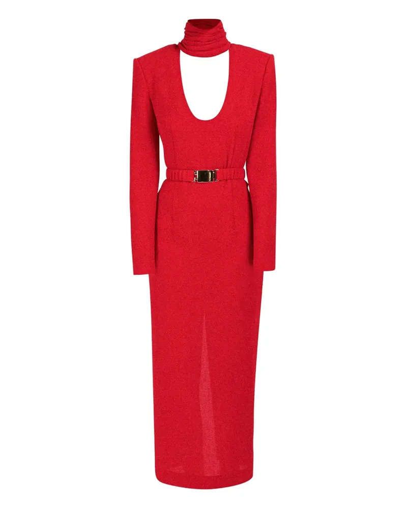 Rowen Rose Gürtel-Kleid mit drapiertem Kragen - Rot Rot