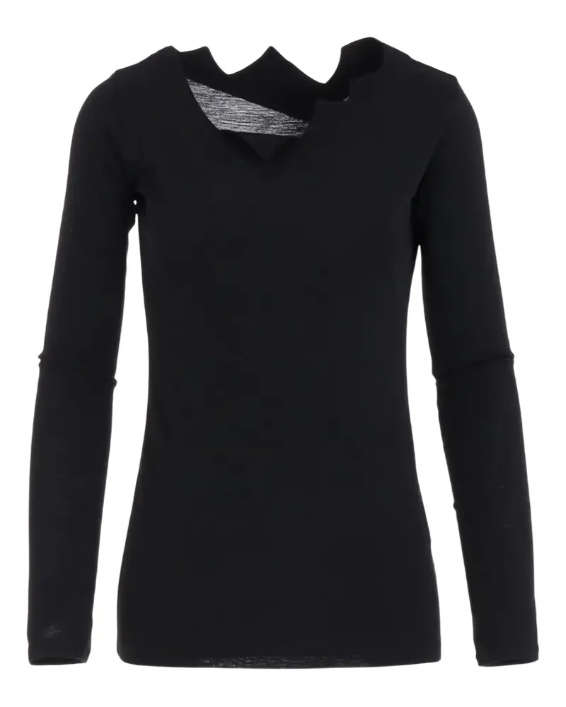 Yohji Yamamoto zig-zag neckline long-sleeves top - Schwarz Schwarz