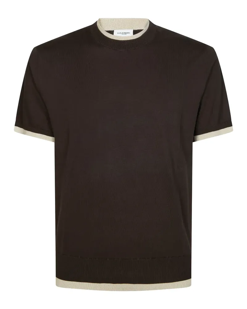 Paolo Pecora Milano Kurzärmelige Strickweste mit Kontrastrand - Braun Braun