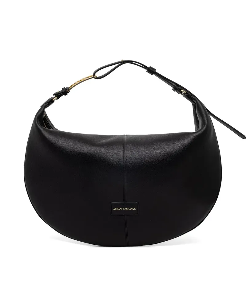 Armani Exchange Sichelmond-Handtasche mit Logo-Schild - Schwarz Schwarz