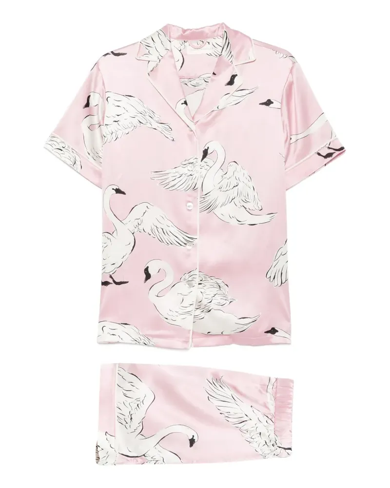 Olivia von Halle Ingo Selene Pyjama mit Schwan-Print - Rosa Rosa