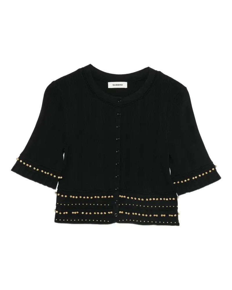 Sandro stud-embellished ruffled-cuff cropped cardigan - Schwarz Schwarz