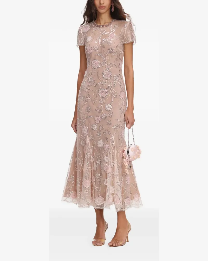 Self-Portrait sequin-embellished floral-print midi dress - Nude Nude