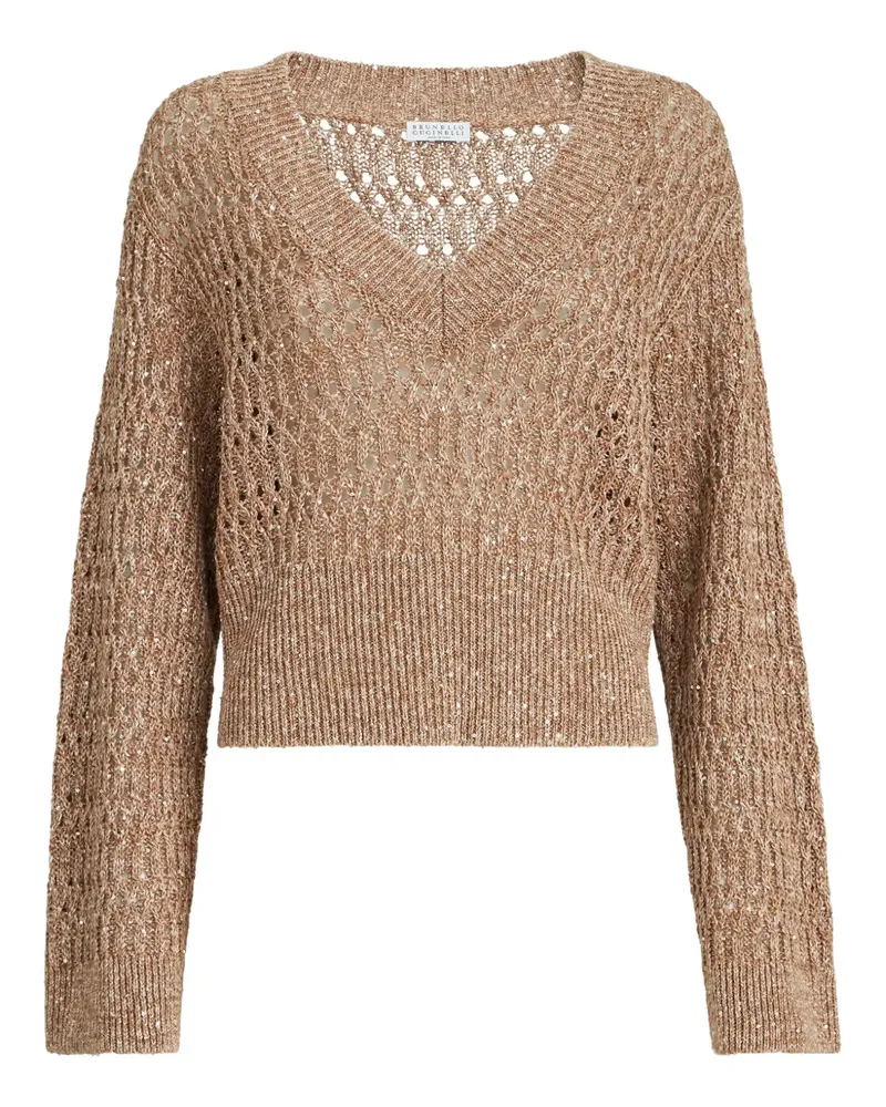 Brunello Cucinelli Pullover mit V-Ausschnitt - Nude Nude