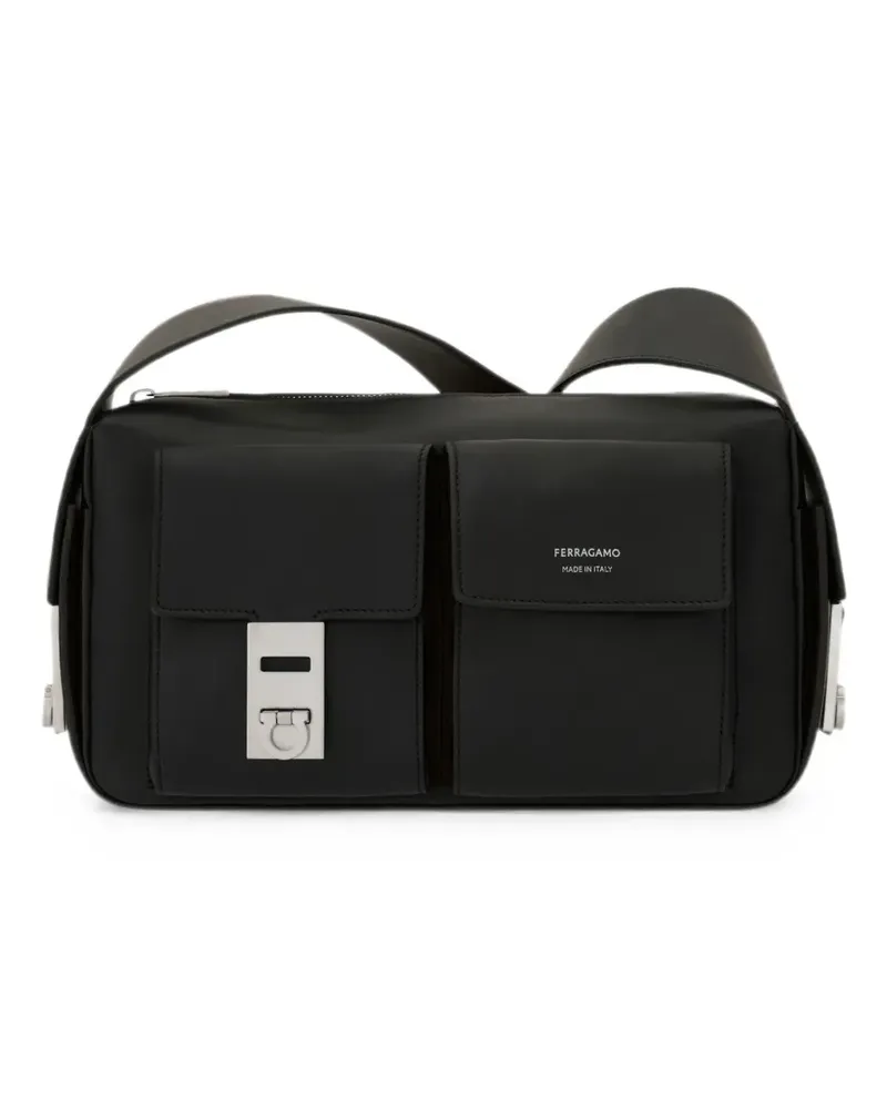 Ferragamo Utility Schultertasche mit Hug-Schnalle (M) - Schwarz Schwarz