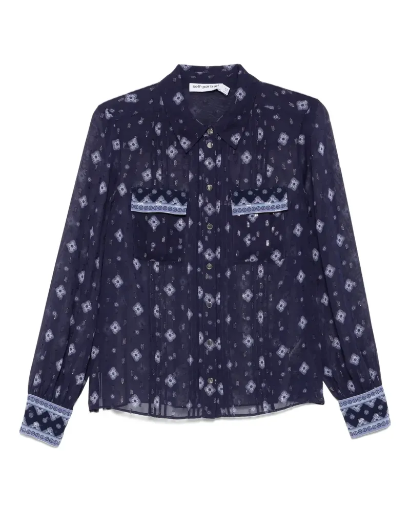Self-Portrait Gemusterte Chiffonbluse - Blau Blau