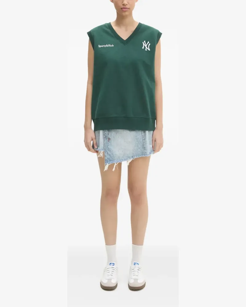 SPORTY & RICH Yankees Serif Oberteil mit V-Ausschnitt - Grün Grün