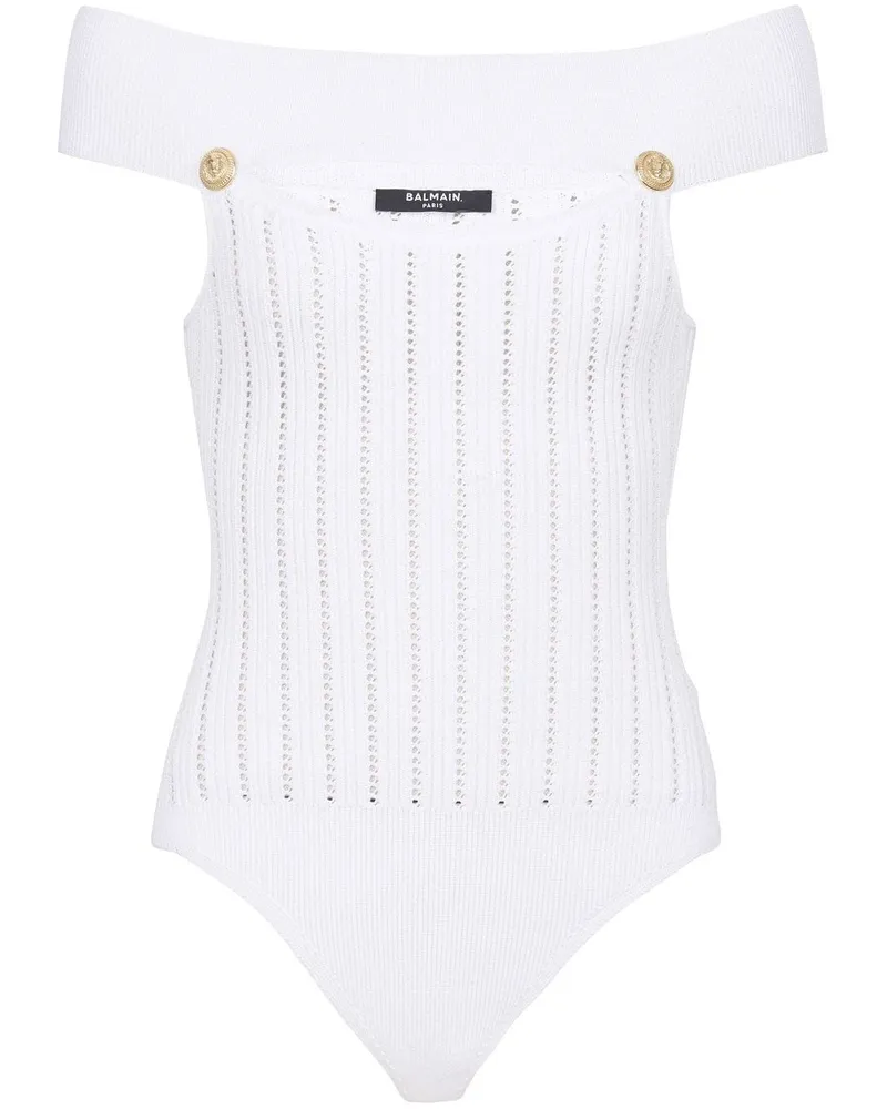 Balmain Body mit Lochstrickmuster - Weiß Weiß