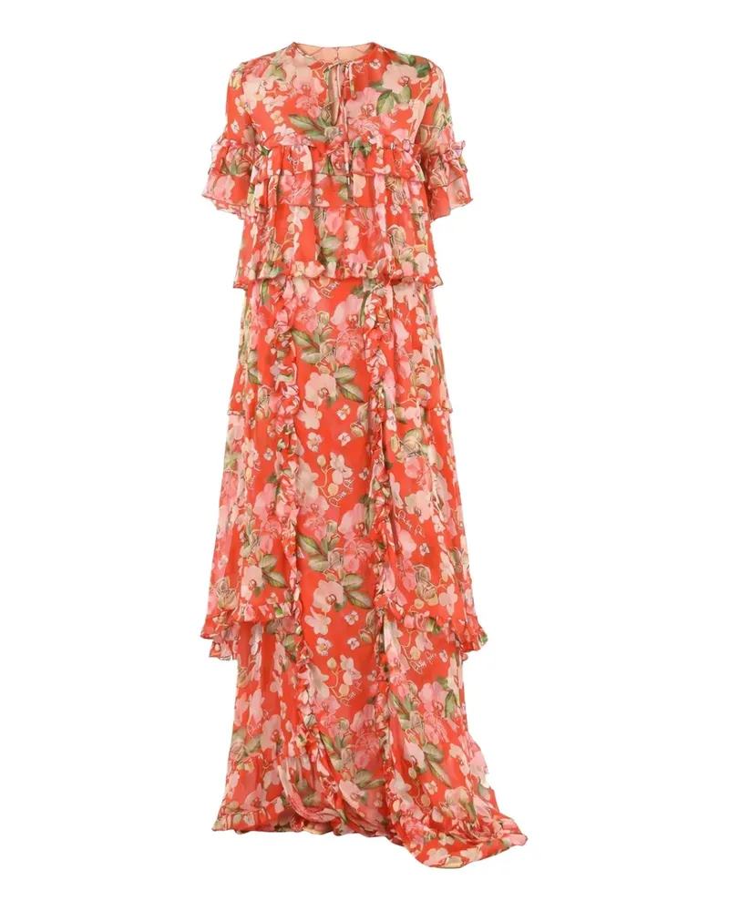 Philipp Plein floral-pattern ruffled maxi dress - Orange Orange