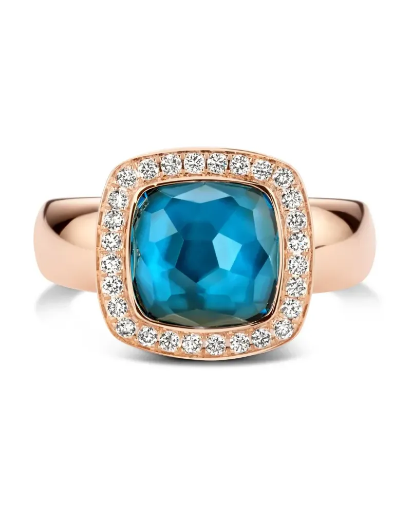 TIRISI 18kt Rotgoldring mit Topas und Diamant - Rosa Rosa