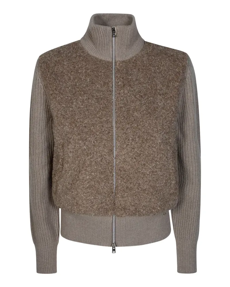 Herno RESORT bouclé-panel ribbed-knit cardigan - Braun Braun