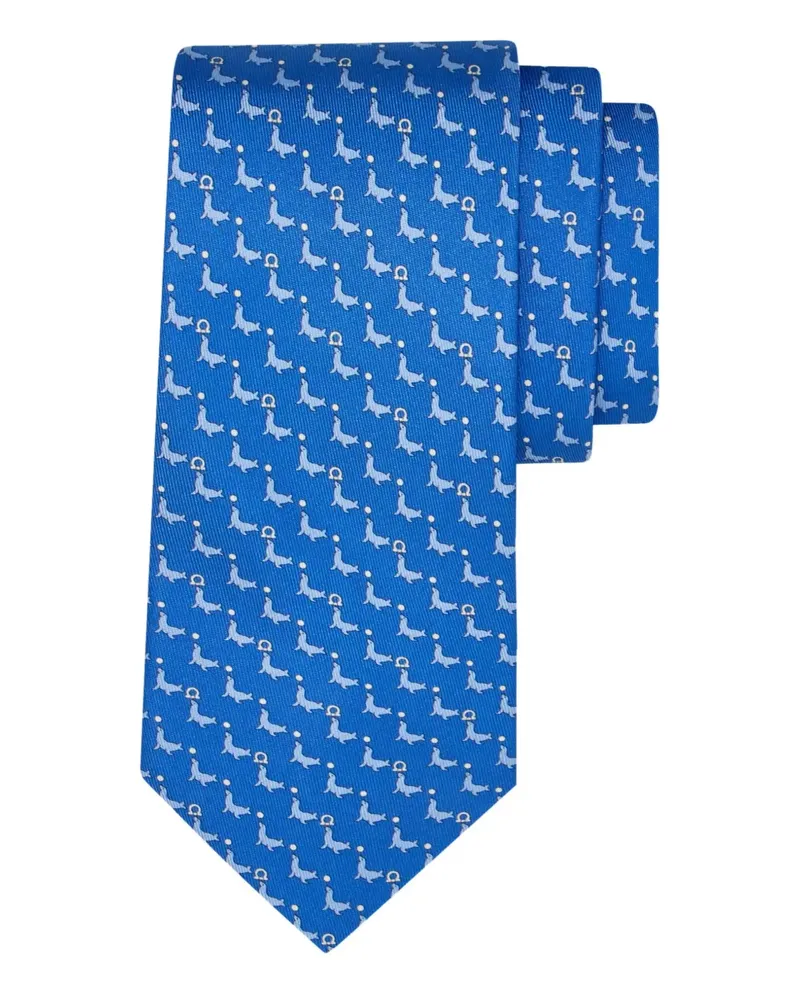 Ferragamo Krawatte mit Robbenmuster - Blau Blau