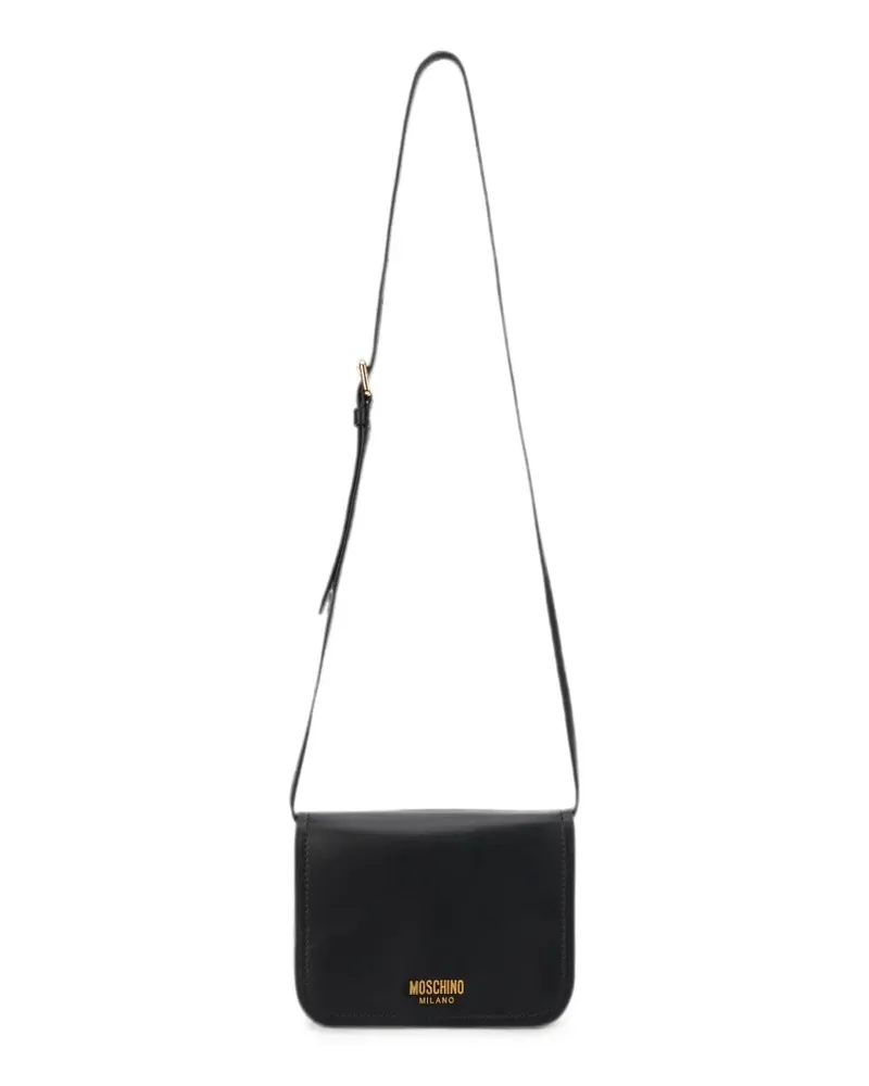 Moschino logo-lettering leather shoulder bag - Schwarz Schwarz