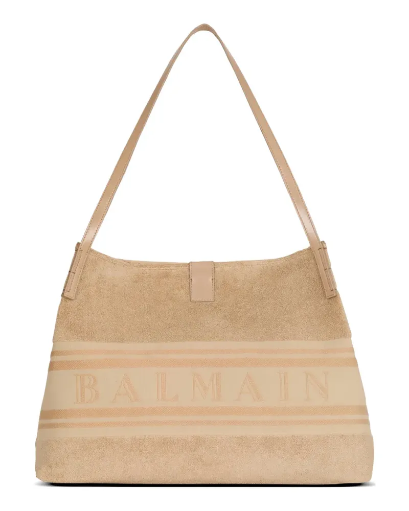 Balmain medium Release tote bag in cotton bouclé - Nude Nude