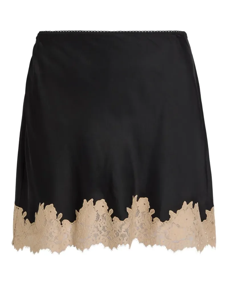 RIXO lace-trim satin mini skirt - Schwarz Schwarz