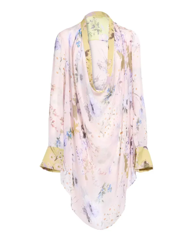 Elie Saab Seidenbluse mit Gartenprint - Rosa Rosa