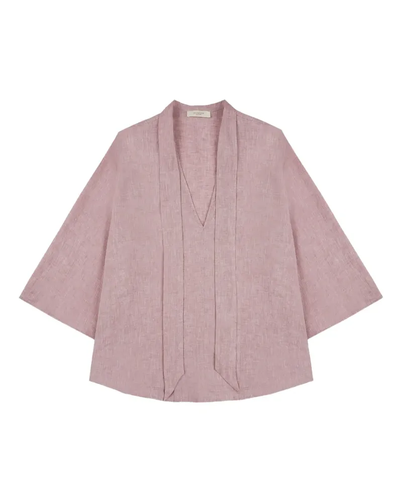Glanshirt Bluse mit V-Ausschnitt - Rosa Rosa