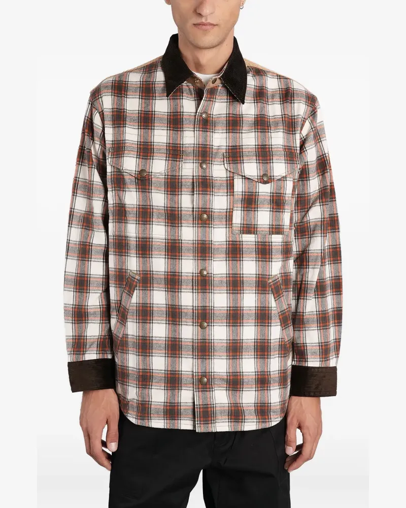 Junya Watanabe Karierte Hemdjacke mit Cordeinsätzen - Braun Braun