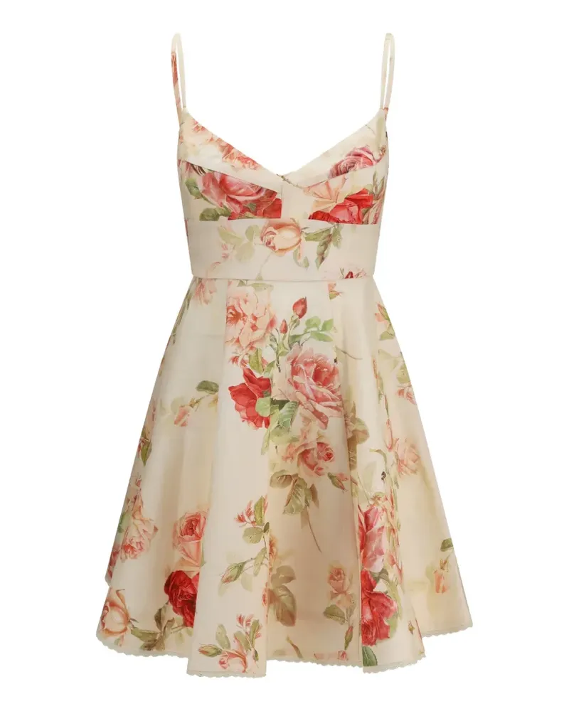 Zimmermann floral-print linen mini dress - Nude Nude