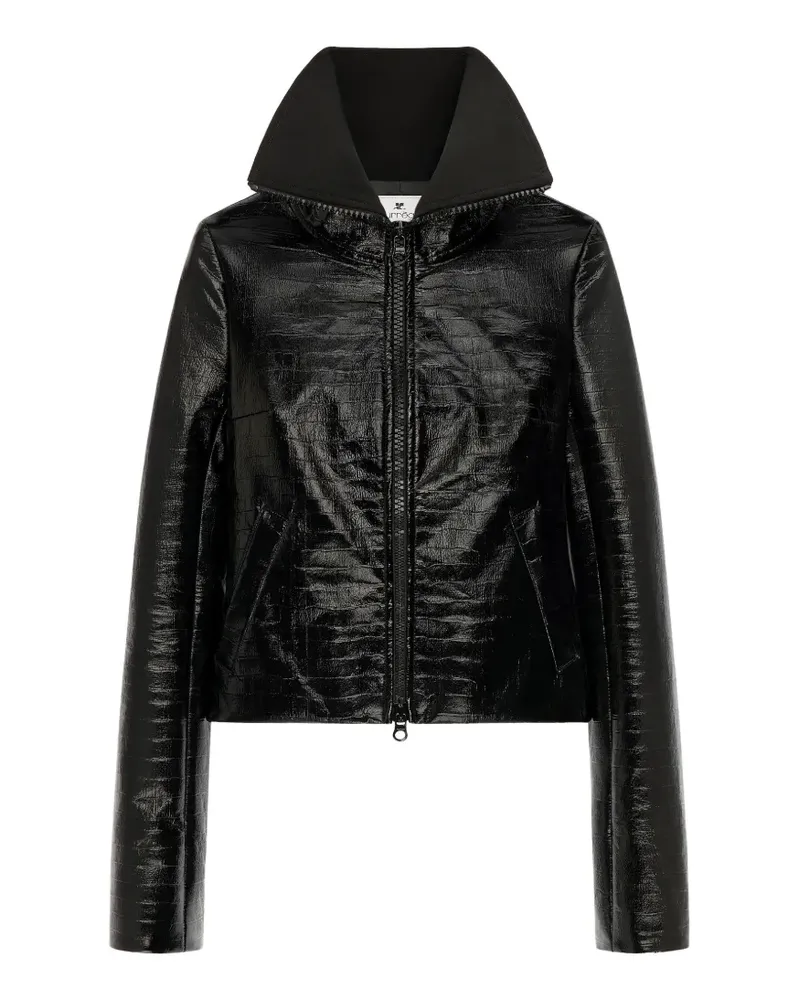 Courrèges Stehkragen-Jacke mit Kroko-Effekt - Schwarz Schwarz