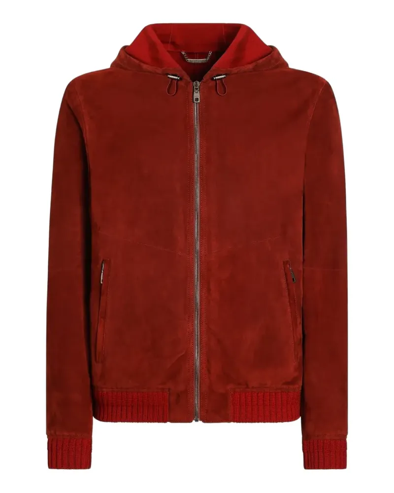 Dolce & Gabbana Kapuzenjacke aus Wildleder mit Strickdetails - Rot Rot