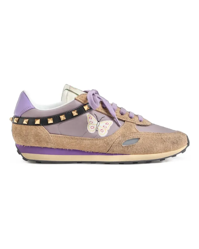 Valentino Garavani Sneakers mit Nieten aus Spaltleder und Nylon mit Schmetterlingsstickerei - Violett Violett
