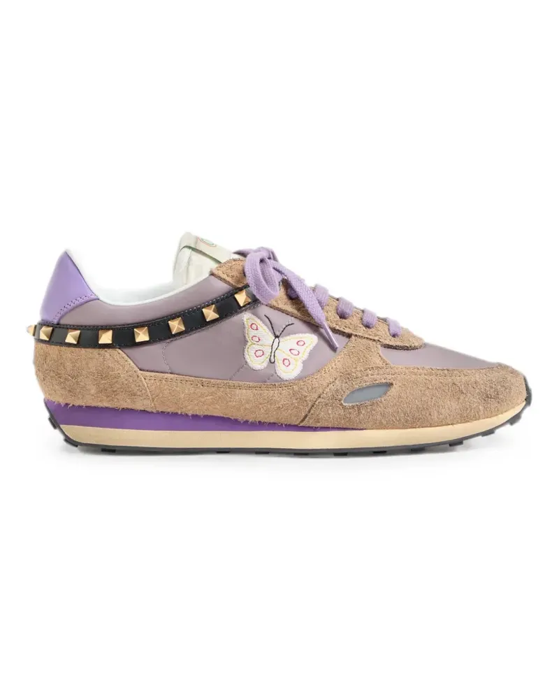 Valentino Garavani Stud Up sneakers in split leather and nylon with butterfly embroidery - Violett Violett