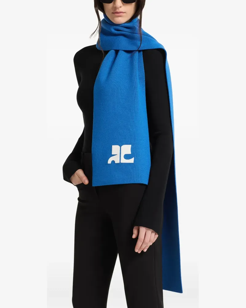Courrèges AC logo-patch merino-wool scarf - Blau Blau