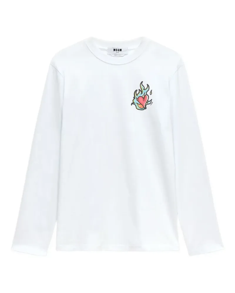 MSGM Langarmshirt mit Herz-Print - Weiß Weiß