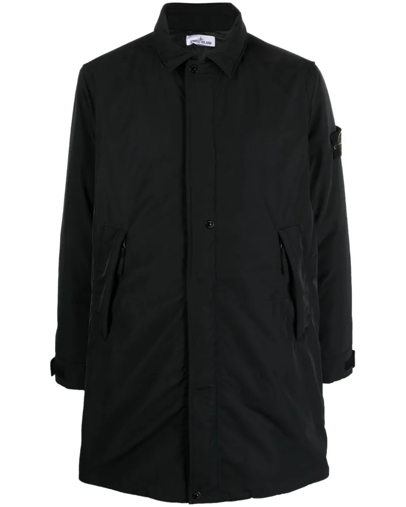Stone Island Gefütterter Mantel mit Kompass-Patch - Schwarz Schwarz