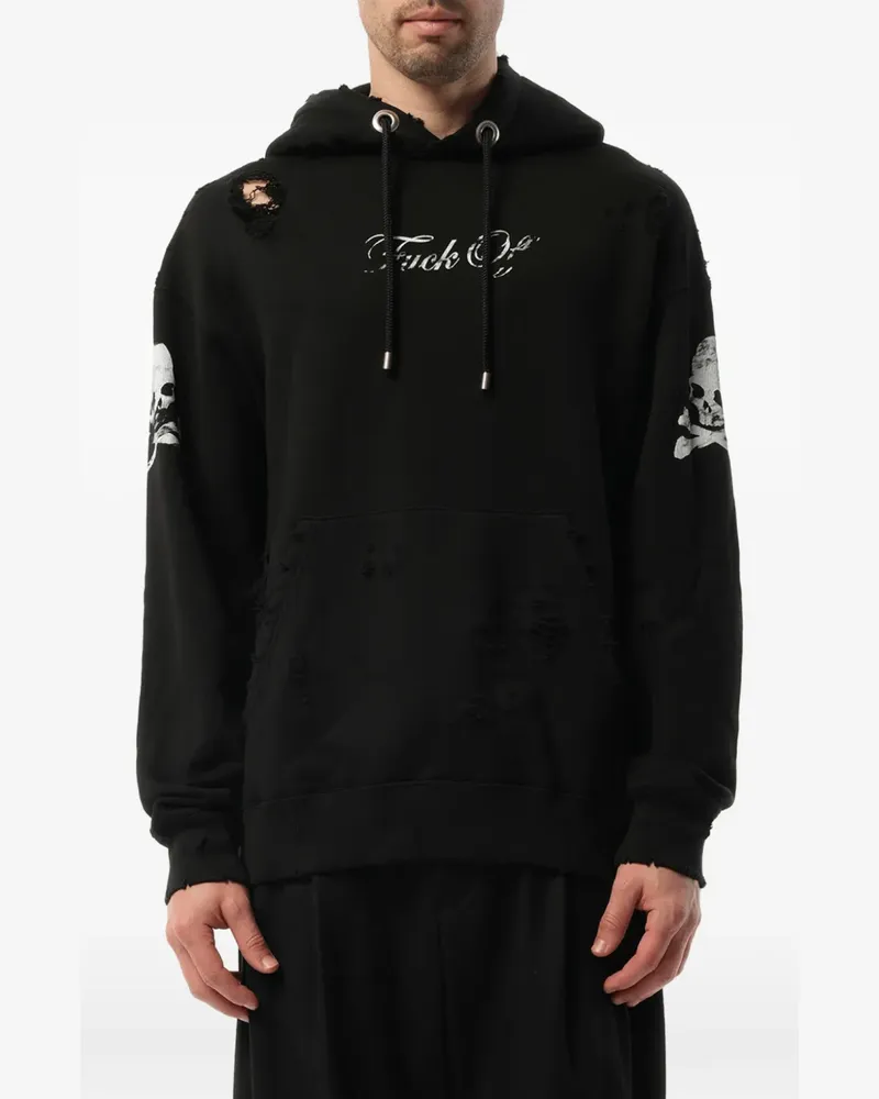 Mastermind Japan distressed skull-print hoodie - Schwarz Schwarz