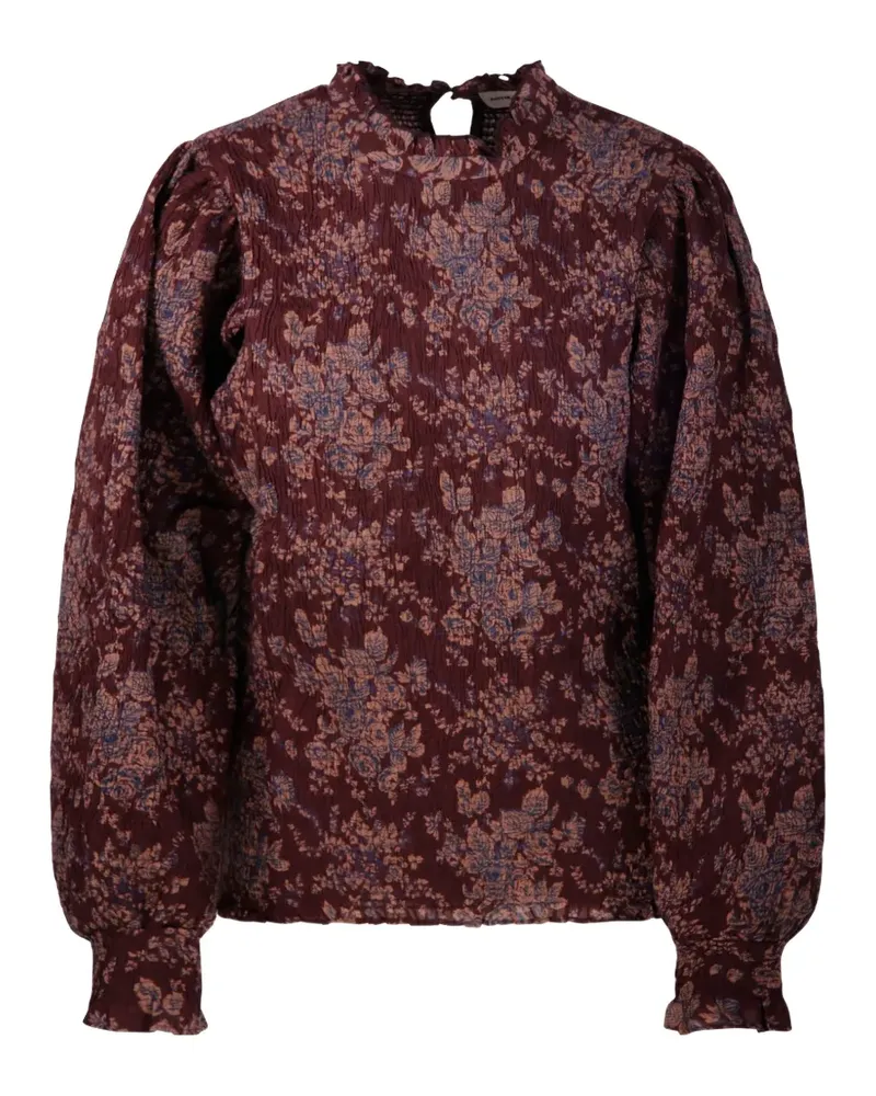 Antik Batik Gesmokte Bluse mit Blumenprint - Braun Braun