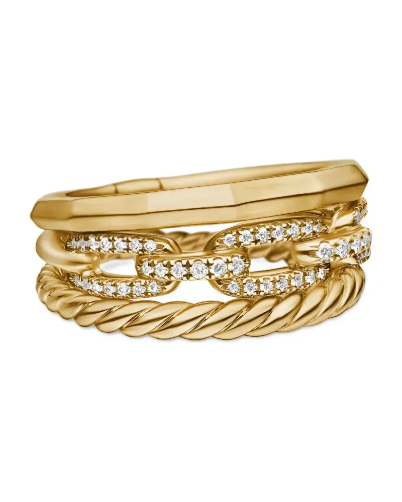 David Yurman 18kt Stax Three Row Gelbgoldring mit Diamanten 5mm Gold