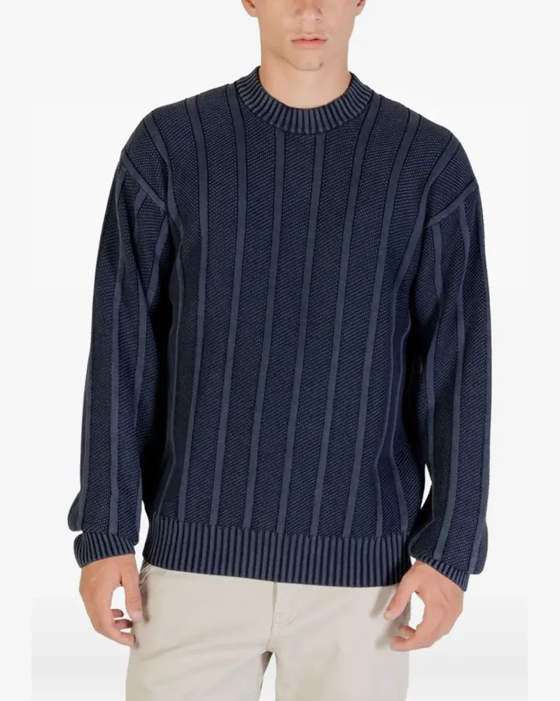 HUGO BOSS vertical-stripe textured-knit sweater - Blau Blau