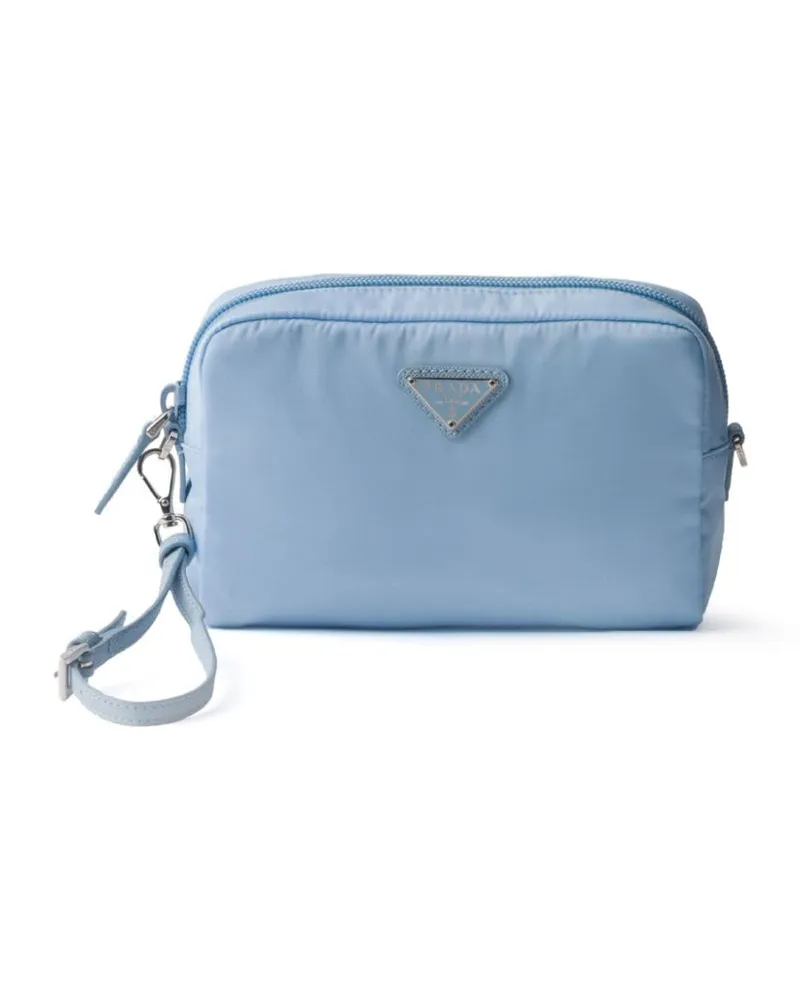 Prada Clutch aus Re-Nylon mit Logo Blau